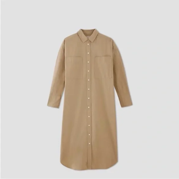Everlane Oxford Midi Long Sleeve T-Shirt Dress L Tan Khaki Button Down  Cotton